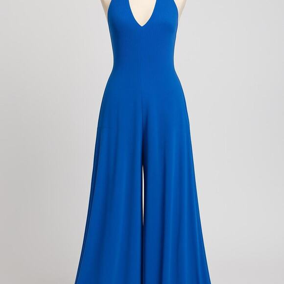 BLUIVY Royal Blue Wide Leg Halter Jumpsuit Small - Picture 3 of 4